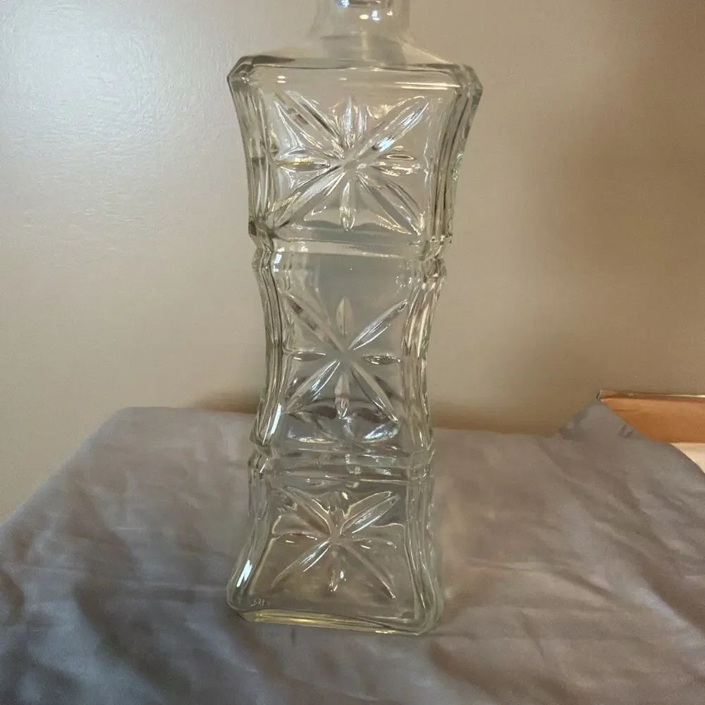 Vintage 1960 Cut Glass Liquor Decanter Cork Stopper Mid Century Barware GW993